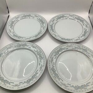 Somerset Blue, Pink & Green Flowers w/Blue Ribbon Silver Trimmed Bread Plate